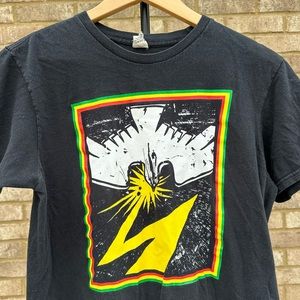 Vintage 90s Black Graphic Lightening Bolt Tshirt Bad Brains Collab? Sz Med
